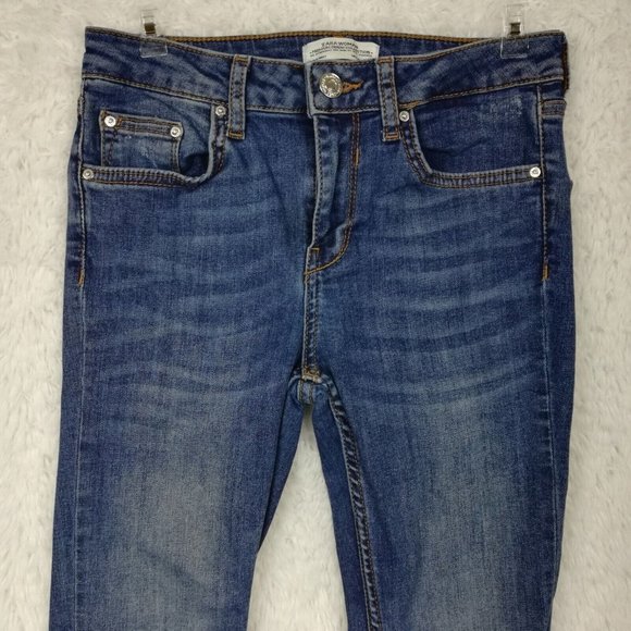 Zara Womens Jeans Skinny Ankle Blue Denim Distressed Low Rise Dark Wash 2 - Picture 7 of 12